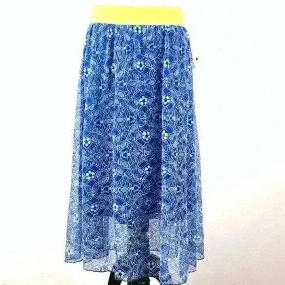 Lularoe Lola skirt L 12-14 blue yellow elastic - Picture 1 of 9